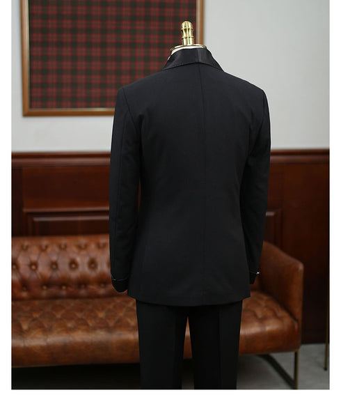 Black Wool Suit – Black lapel suits – Inspired by Classic Men’s Tuxedo Suits Plus Size